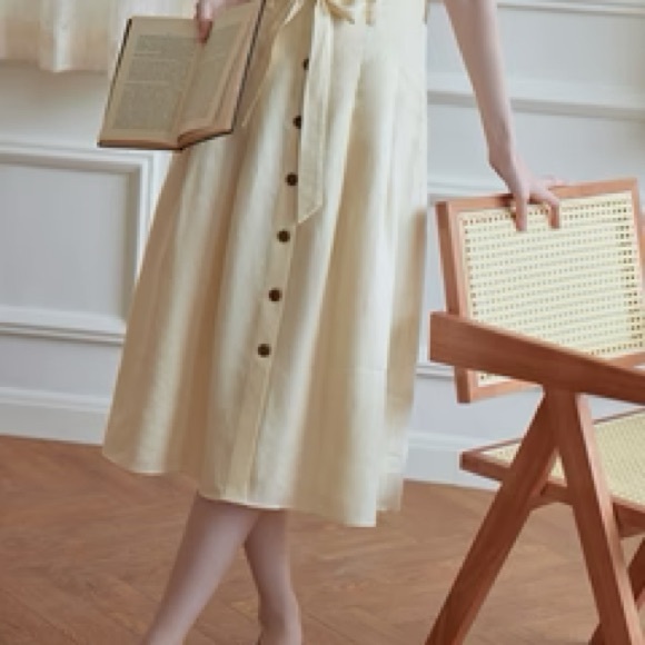 Simple Retro Dresses & Skirts - SimpleRetro Elegant Cream A-Line Linen/Cotton Skirt